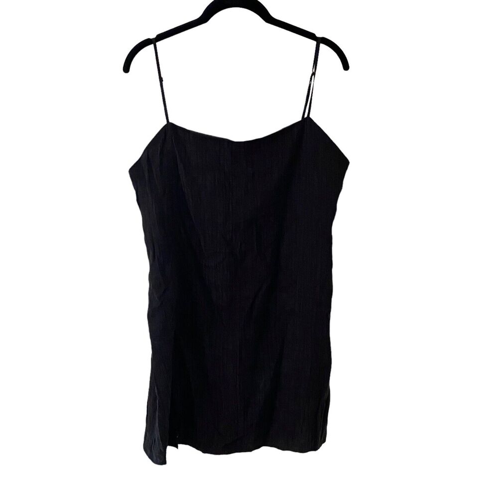 ZARA Womens Size Medium Mini Dress Slit Black Square Neckline Spaghetti Strap